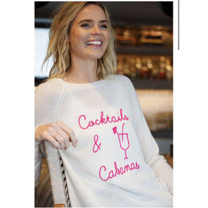 GOLDEN SUN 100% Cashmere Women's M/L Vacay Ready “Cocktails & Cabanas” Sweater